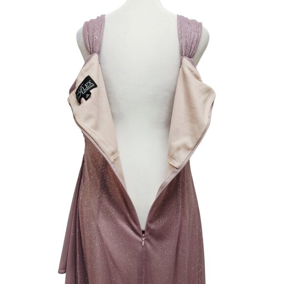 Alex Evenings Mauve Patty Dress Sparkle Draped Gown Cold-Shoulder Size 16 Wear - Picture 8 of 11